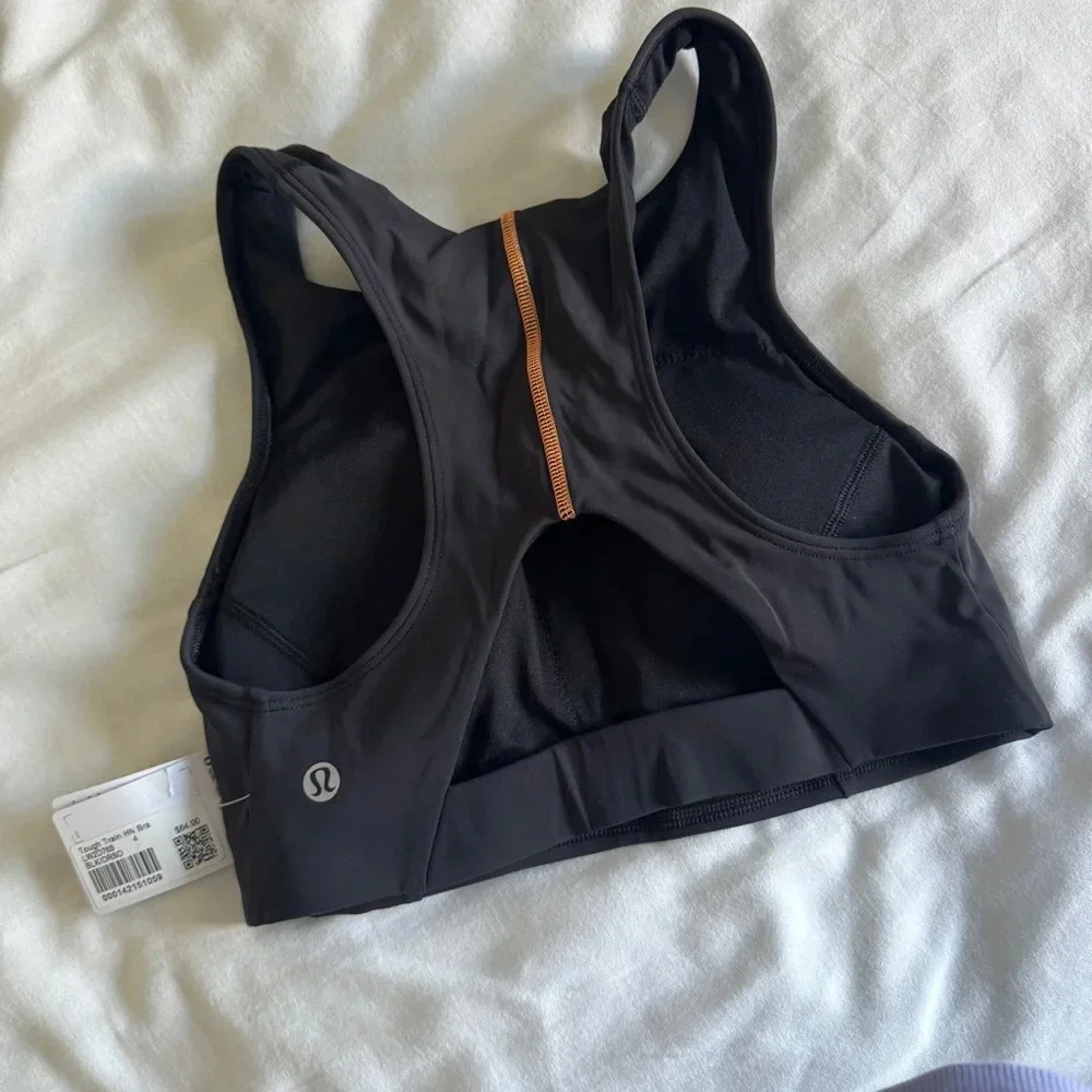142 🆕🖤 Lululemon Tough Train High Neck Bra C/D Cup Black Orange Soda